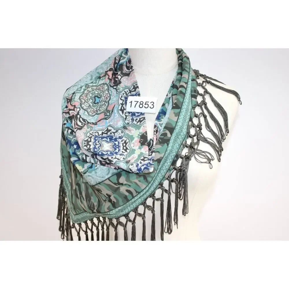 Green Paisley Camo Mixed Print Infinity Loop Scarf Bandana Cowl knotted Fringe